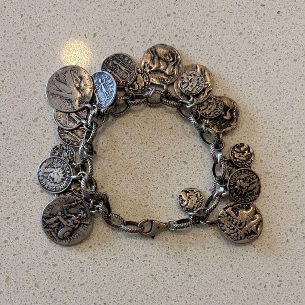 SILPADA-Sterling Silver Oxidized Roman Coin Cha Cha Charm Bracelet B1624 - 8in